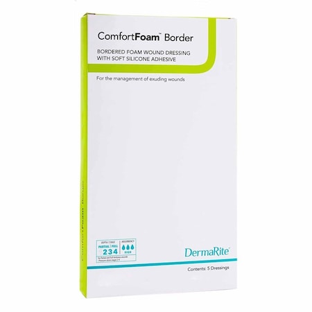 Comfortfoam Border Foam Dressing 7 X 7 Inch With Border Waterproof Backing Silicone Adhesive Square Sterile, 5PK 43770
